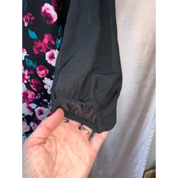 NWT White House Black Market Floral Sheer Sleeve Dress 0 Cocktail Mended WHBM - Picture 3 of 8